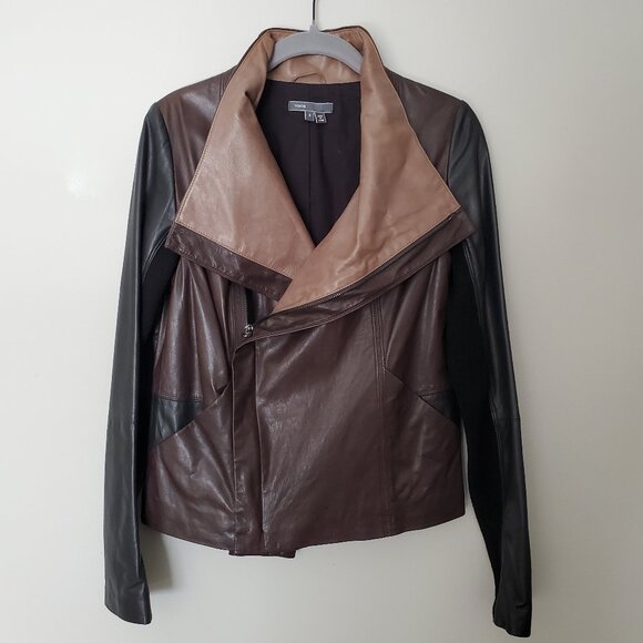 Vince Color Block Leather Jacket - Picture 1 of 14